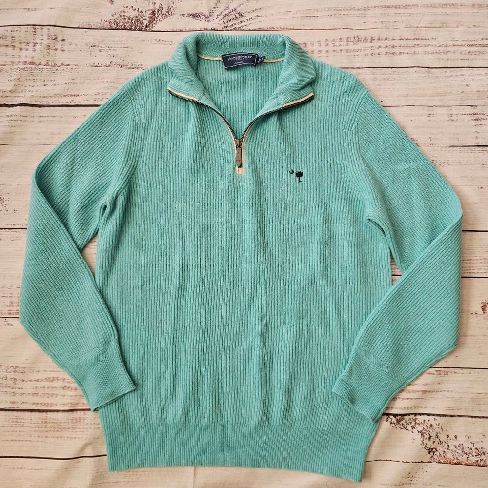 Vineyard Vines Teal Cashmere Quarter Zip Pullover Mens Small Preppy Carolina